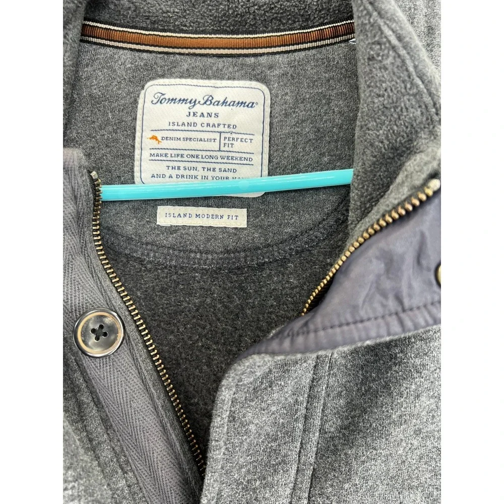 Tommy‎ Bahama Sweater Mens XL Gray Blue Button Island Modern Fit Mock Fleece